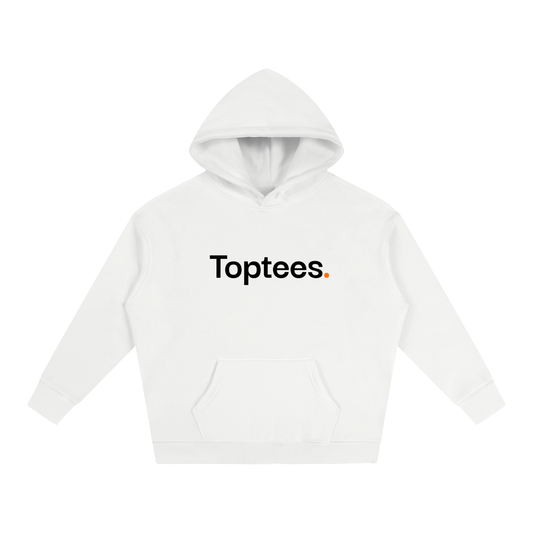 Unisex logo hoodie size guide with fabric and care details, casual cotton blend hooded sweatshirt